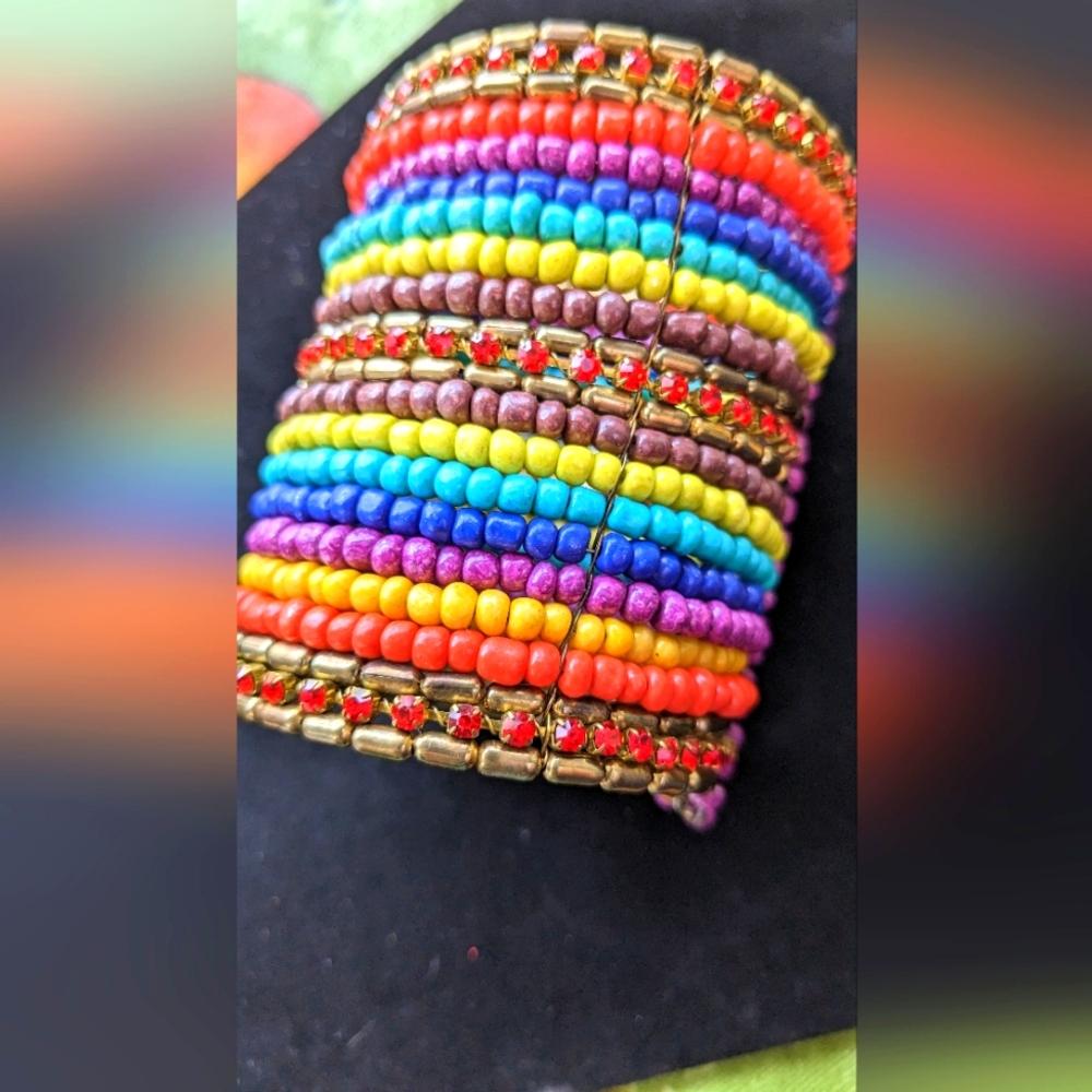 ⚡Extra Wide Seed Bead Cuff Bracelet Multi Color **Price Drop